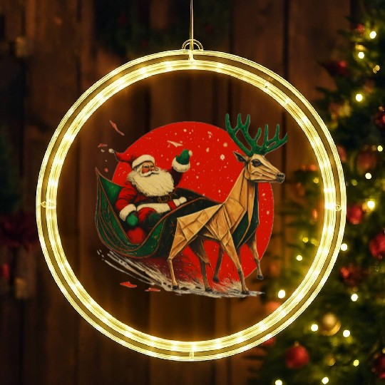 Christmas Santa Claus and Reindeer Origami Sleigh LED Christmas Window Lights