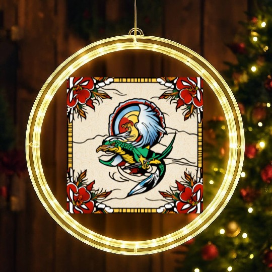 Dragonbird in Stained-Glass Garden" LED Christmas Window Lights