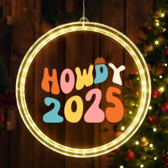 Howdy 2025 funny 2025 NYE Groovy LED Christmas Window Lights
