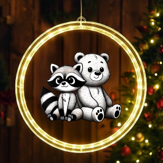 Raccoon & Bear Friendship - Snuggly Companions LED Christmas Window Lights