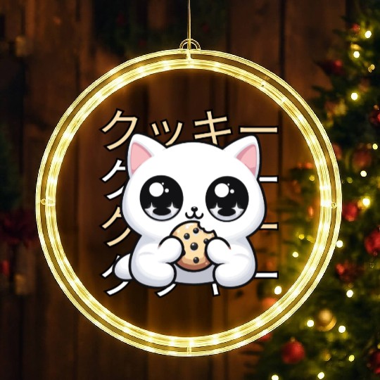 Cute Cat Japanese Kawaii Anime Cat with Cookie LED Christmas Window Lights