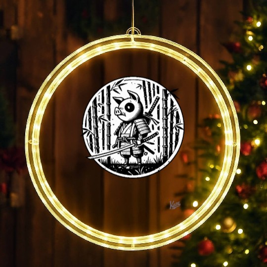 Pig Samurai in Bamboo Forest LED Christmas Window Lights