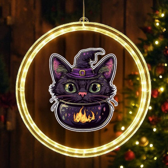 Cat Boiler Cat Witch Halloween LED Christmas Window Lights