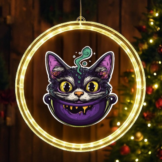 Cat Boiler Cat Witch Halloween LED Christmas Window Lights
