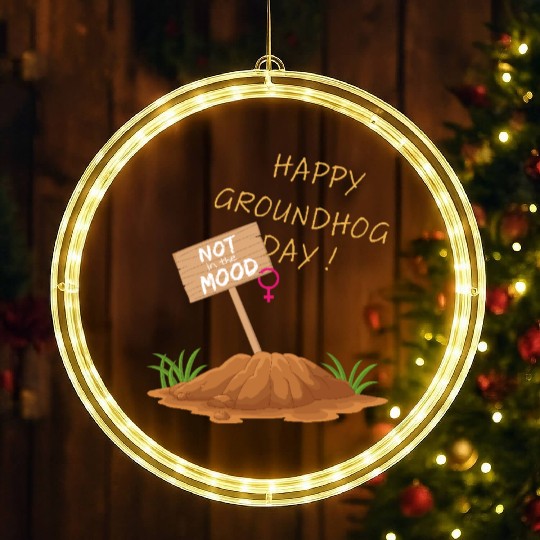 Happy Groundhog Day Not in the Mood funny graphic LED Christmas Window Lights