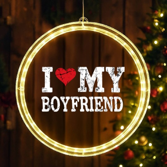 Modern Trendy Vintage I Love My Boyfriend LED Christmas Window Lights