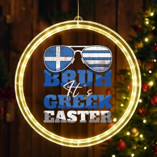 Bruh It's Greek Easter Greece Flag Greek Flag LED Christmas Window Lights