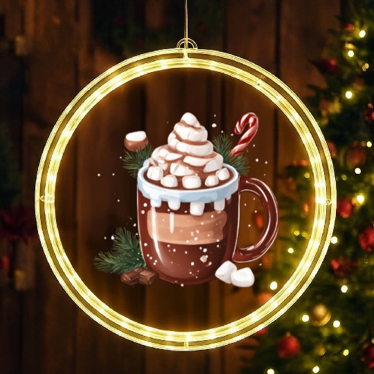 Festive Hot Chocolate with Marshmallows LED Christmas Window Lights