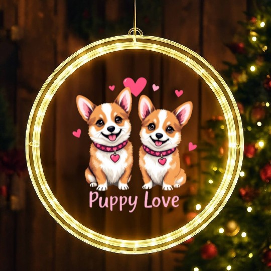 Valentines Day - Puppy Love Corgi dog LED Christmas Window Lights