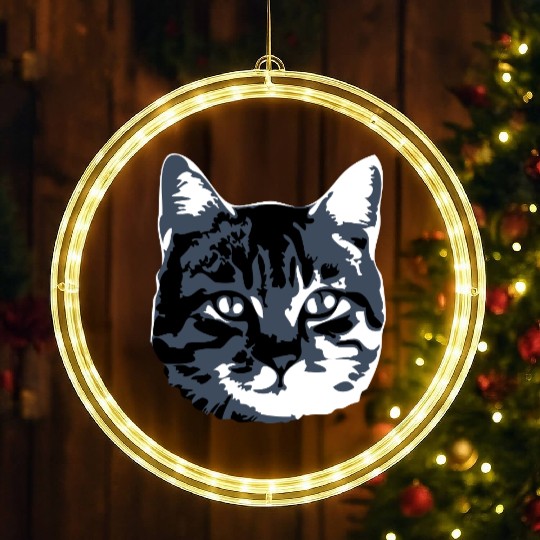 Cat Lover Realistic Pet Face Cute Cool Kitten Head LED Christmas Window Lights