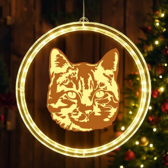 Cat Lover Realistic Pet Face Cute Cool Kitten Head LED Christmas Window Lights