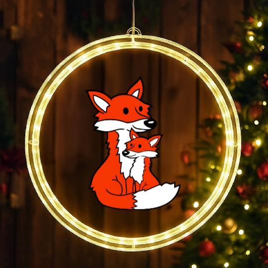 2 Foxes Mother Red Fox Small Child Father Mother LED Christmas Window Lights