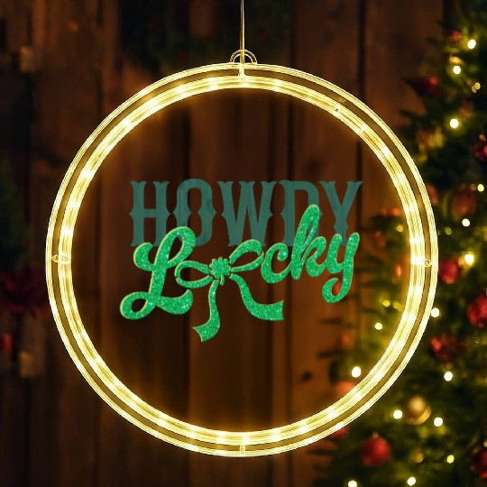 Howdy Lucky Western Cowgirl St Patricks Design LED Christmas Window Lights