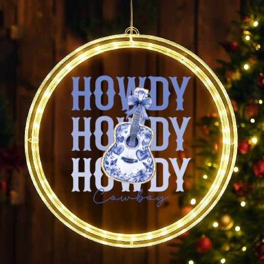 Howdy Cowboy Guitar LED Christmas Window Lights