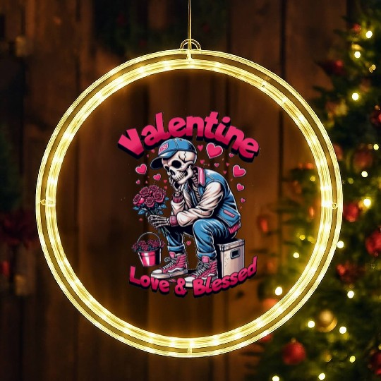 Valentine Skeleton Love & Blessed Streetwear Desig LED Christmas Window Lights