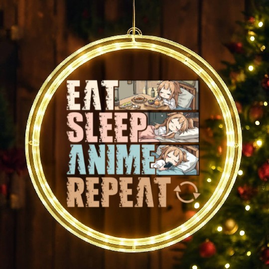 Eat Sleep Anime Repeat Funny Otaku LED Christmas Window Lights