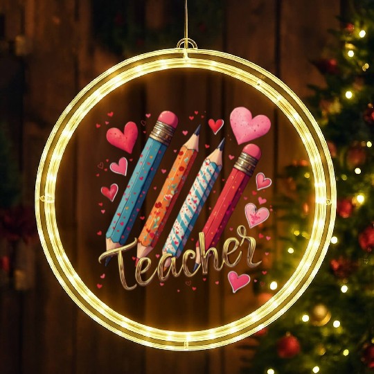 Cute Colorful Pencil Teacher Heart Valentine LED Christmas Window Lights