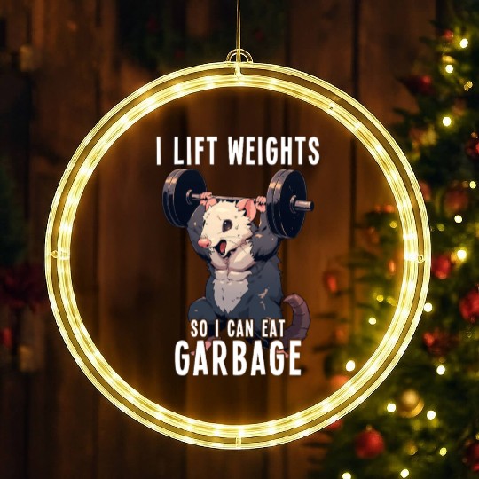 Opossum Gym Weightlifting Workout Gift LED Christmas Window Lights