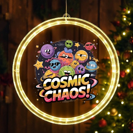 Chaotic Cartoonish Galaxy with Whimsical Character LED Christmas Window Lights