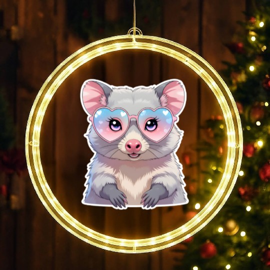 Opossum with glasses LED Christmas Window Lights