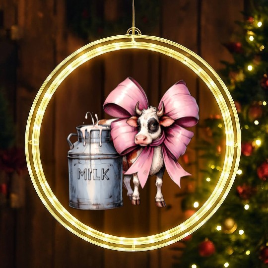 Coquette Bow Cow Farmer Milk Dairy Farmer Farming LED Christmas Window Lights
