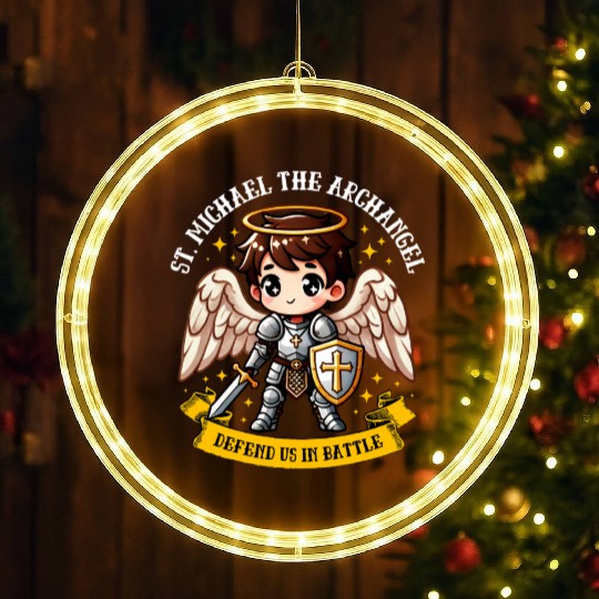 Saint Michael the Archangel Catholic Pray for kids LED Christmas Window Lights