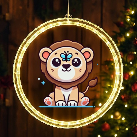 lion cub with a butterfly on its nose LED Christmas Window Lights