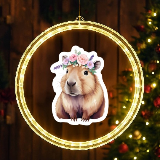 Capybara with Flowers LED Christmas Window Lights