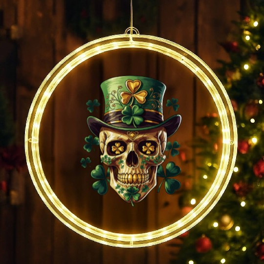 St Patricks Day Sugar Skull Shamrock Irish Mexican LED Christmas Window Lights