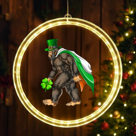 Vintage St Patricks Day Bigfoot Sasquatch Irish LED Christmas Window Lights