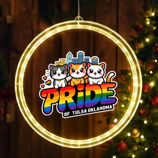 Pride of Tulsa City Oklahoma USA Rainbow Flag LED Christmas Window Lights