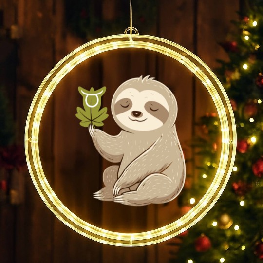Taurus Zodiac Sloth with Leaf Symbol Serenity LED Christmas Window Lights