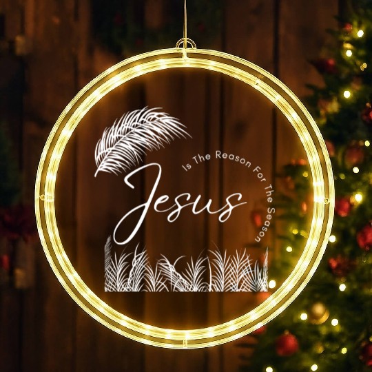 Jesus Is The Reason For The Season White Text LED Christmas Window Lights