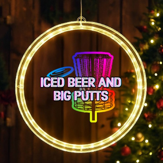 Iced Beer and Big Putts Disc Golf Beer Lover LED Christmas Window Lights