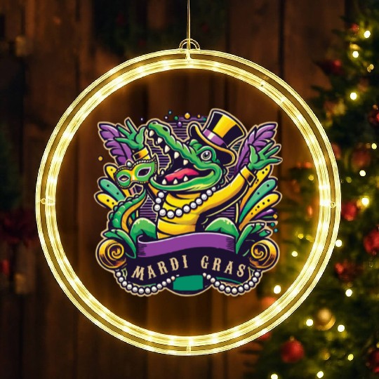 Mardi Gras Alligator Mask Celebration Vibes LED Christmas Window Lights