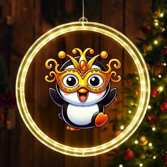 Mardi Gras Penguin Mask Carnival Costume LED Christmas Window Lights