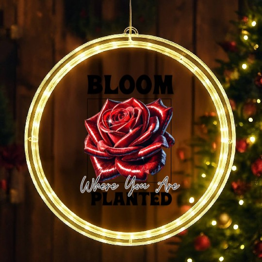 Bloom Where You Are Planted Red Rose in Bloom LED Christmas Window Lights