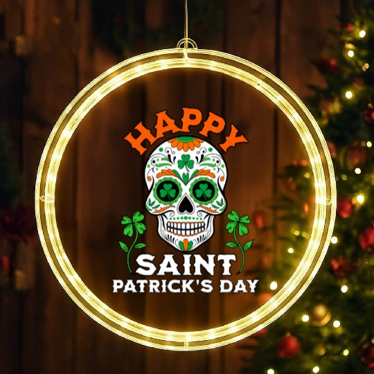 Happy Saint Patrick's Day Irish Sugar Skull LED Christmas Window Lights