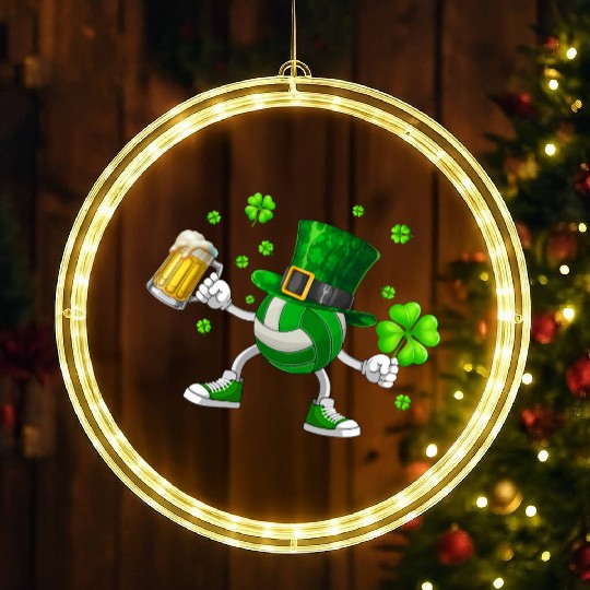 Volleyball Drinking Beer St Patrick's Day LED Christmas Window Lights