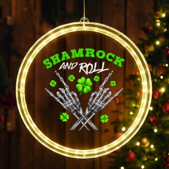 Shamrock and Roll Rock Saint Patrick's Day Skull LED Christmas Window Lights