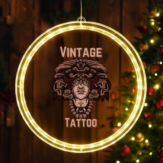 Vintage Tattoo Art – Aztec Warrior Design LED Christmas Window Lights