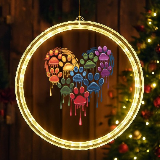 Colorful Paws Heart for Dog Lovers and Owners LED Christmas Window Lights