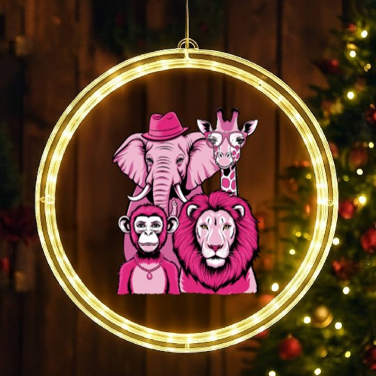 Elephant Monkey Lion Giraffe Cool Crew Pink Vibes LED Christmas Window Lights