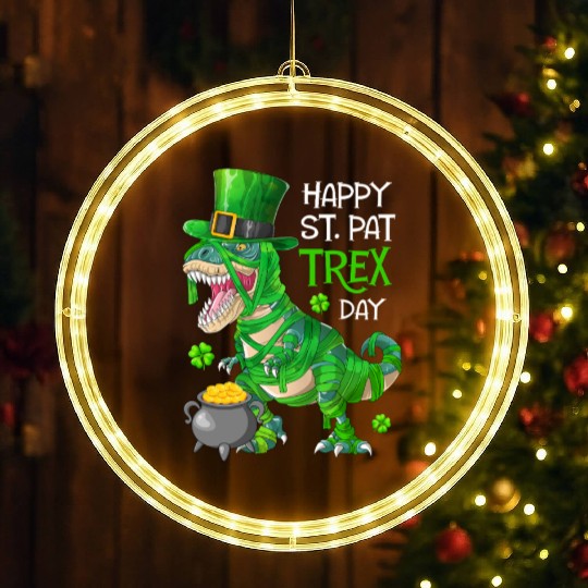 Happy St Pat Trex Day Dinosaur St Patricks Day LED Christmas Window Lights