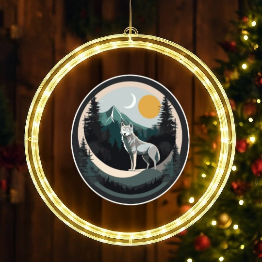 Lone Wolf Under Moonlit Sky LED Christmas Window Lights
