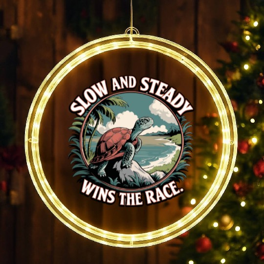 Slow And Steady Turtle Wins The Race Illustration LED Christmas Window Lights