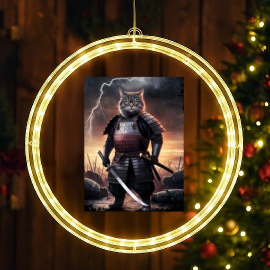 Japanese Cat Samurai Cat LED Christmas Window Lights