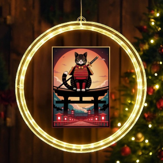 Japanese Cat Samurai Cat LED Christmas Window Lights