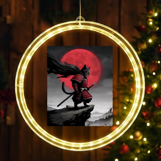 Japanese Cat Samurai Cat LED Christmas Window Lights