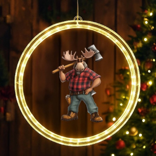 Strong Deer Lumberjack in the Forest LED Christmas Window Lights